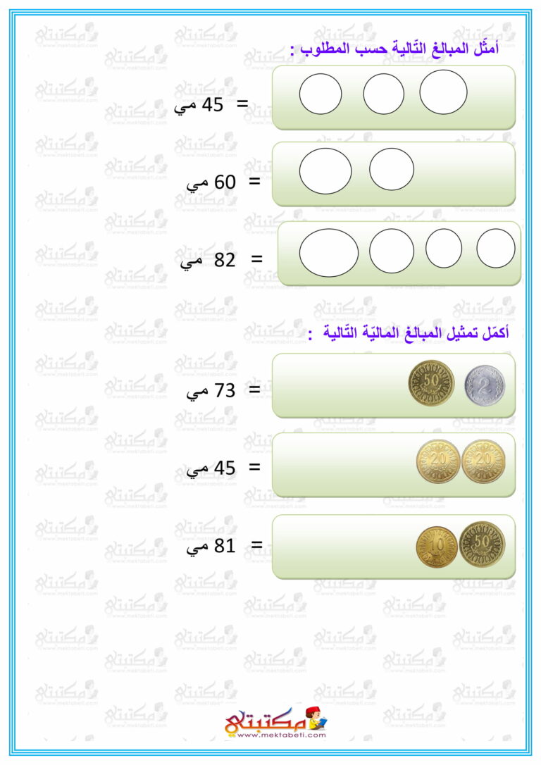 رياضيات السنة الثانية التصرف في القطع النقدية أقل من 100 مي - مكتبتي ...